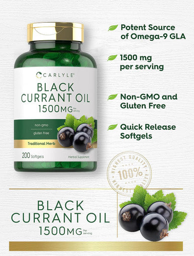 Carlyle Black Currant Oil Softgels | 1500mg | 200 Count | Non-GMO and Gluten Formula | Black Currant Seed Oil