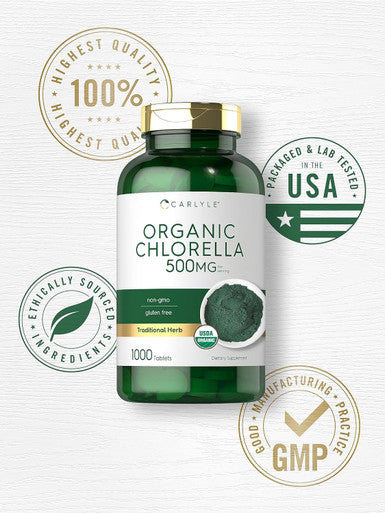 Carlyle Chlorella Tablets Organic 500 mg | 1000 Count | Vegetarian Non-GMO and Gluten