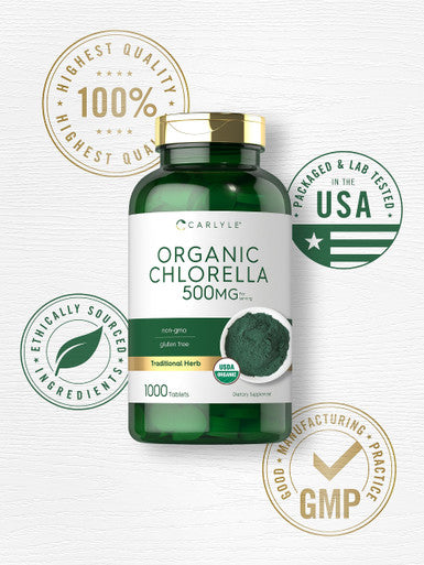 Carlyle Chlorella Tablets Organic 500 Mg | 1000 Count | Vegetarian, Non-Gmo, And Gluten Free