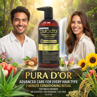 PURA D'OR Advanced Therapy Conditioner For Increased Moisture, Strength, Volume & Texture, No Sulfates, Contains Argan Oil & Biotin, All Hair Types, Men & Women, 16 Oz