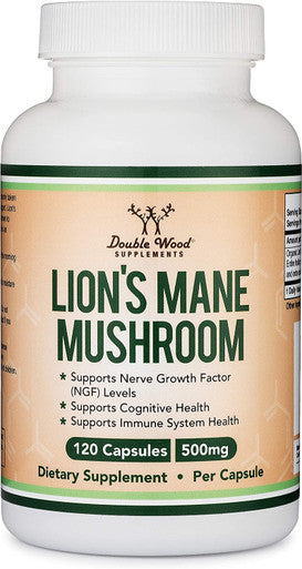 Lions Mane Mushroom Supplement Capsules Two Month Supply 120 Count Vegan Supplement Nootropics Brain Support Supplement and Immune Health Manufactured in The USA by Double Wood Supplements