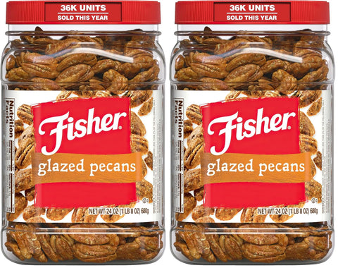 Fisher Snack Glazed Pecans Candied, 24 oz, Pack of 1 | Junior Mammoth Candied Pecans, Perfect For Gifting Or Personal Enjoyment, Crunchy, Irresistibly Sweet