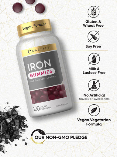 Carlyle Iron Gummies | Plus B-Complex Vitamins | 120 Count | Vegan, Non-Gmo, And Gluten Free Supplement For S