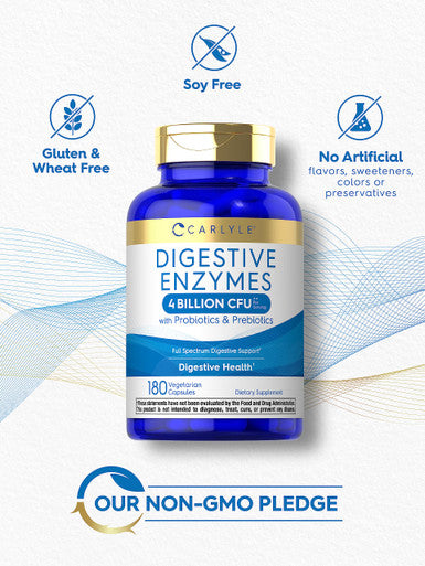 Carlyle Digestive Enzymes | With Probiotics & Prebiotics | 180 Capsules | Vegetarian, Non-Gmo And Gluten Free Supplement