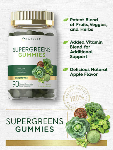 Carlyle Super Greens Gummies | 90 Count | Vegan, Non-GMO and Gluten Free Supplement