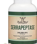 Serrapeptase 240000 SPU Max Potency 120 Vegan Capsules Proteolytic Enzyme for Sinus Respiratory and Joint Health Manufactured and Tested in The USA by Double Wood Supplements