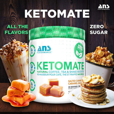 ANS Performance Ketomate Coffee Creamer With MCT Oil Powder, Delicious, Sugar Free Creamer For Coffee, Tea & Shakes, Perfect Keto Energy Powder, Milk Substitute, 20 Servings, 15oz, Salted Caramel