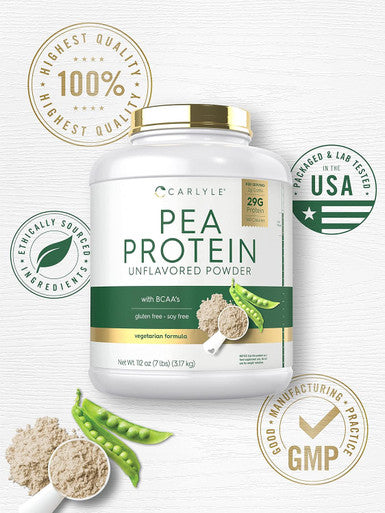 Carlyle Pea Protein Powder with BCAA'S 7lb | Unflavored | 29G Protein | Non-GMO Gluten and Soy- | Vegetarian Formula