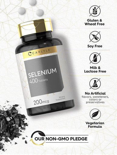 Selenium 200mcg | 400 Tablets | Vegetarian, Non-GMO & Gluten Free Supplement | by Carlyle