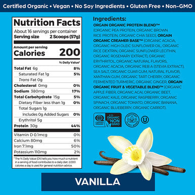 Orgain Vanilla Sport PlantBased Protein Powder 30g of Protein Made with Organic Turmeric Ginger Beets Chia Seeds Brown Rice and Fiber Vegan Made Without Gluten Dairy NonGMO 2.01 lb
