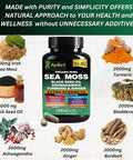 Organic Irish Sea Moss 8000Mg, Black Seed Oil 6000Mg, Ashwagandha 2000Mg, Turmeric 2000Mg, Bladderwrack 2000Mg, Burdock 2000Mg, Ginger, Vit C&Vit D3, Elderberry, Manuka, Dandelion, Yellow Dock