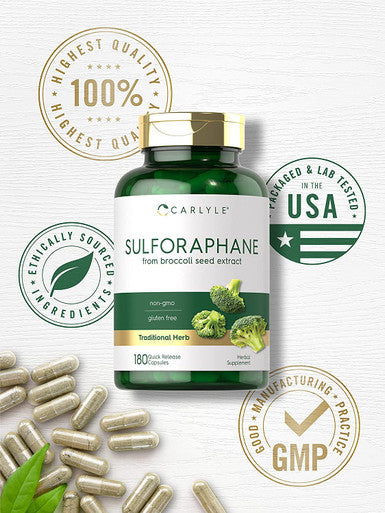 Carlyle Sulforaphane from Broccoli Seed Extract 180 Capsules Traditional Herbal Supplement Non-GMO and Gluten Free Formula