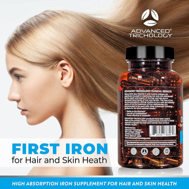 Advanced Trichology Derma-Iron Supplement For Women And Men - Iron Blood Builder Pills For Hair And Skin With Collagen And Natural Vitamin C, Low Iron And Ferritin, Thinning Hair, Hair Loss Support