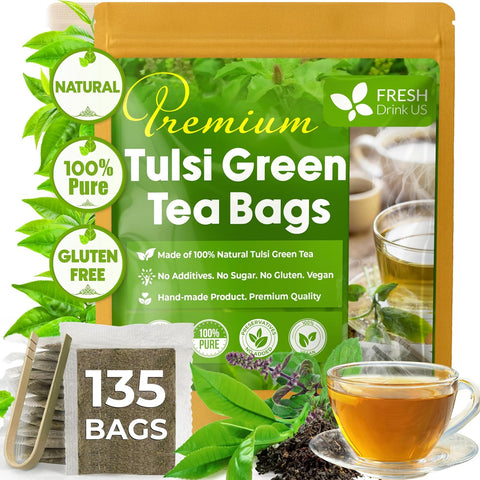 FreshDrinkUS, Premium 75 Mulberry Leaf Tea Bags, 100% Natural & Pure from Mulberry Leaves. Loose Leaf Herbal Tea. Made with Natural Material Tea Bags. No Sugar, No Caffeine, No Gluten, Vegan.