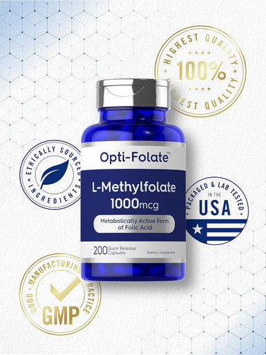 Carlyle L Methylfolate 1000mcg | 200 Capsules | Value Size | Optimized and Activated | Non-GMO Gluten | Methyl Folate 5-MTHF | by Opti-Folate