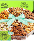 NUT CRAVINGS - Purim Mishloach Manot Mixed Nuts Gift Basket + Green Ribbon (7 Assortments, 1 LB) Ramadan Gifts Treats for Adults, Food Arrangement, Healthy Snack Care Package, Kosher