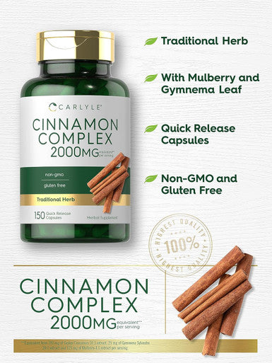 Carlyle Ceylon Cinnamon Complex with Gymnema and Mulberry | 150 Capsules | Non-GMO Gluten Supplement