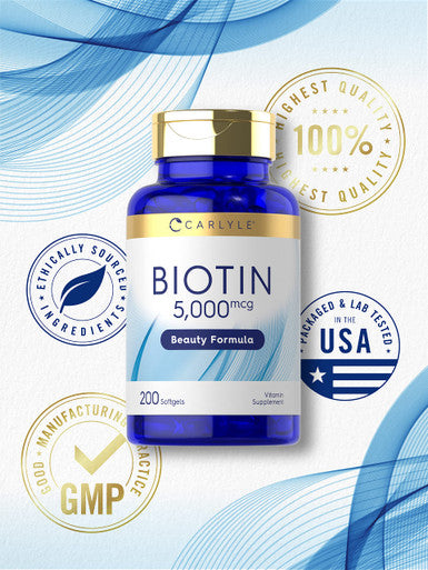 Carlyle Biotin 5000Mcg Softgels | 200 Count | Vitamins For Hair Skin And Nails | Non-Gmo, Gluten Free Supplement