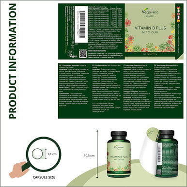 B Complex VegaveroÃƒâ€šÃ‚Â® | All 8 B Vitamins, Choline & Inositol | NO Artificial Additives | 180 Vegan Tablets