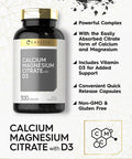 Calcium Magnesium Citrate with Vitamin D3 | 300 Capsules | Non-GMO & Gluten Free Supplement | by Carlyle