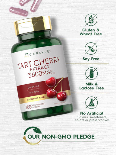 Carlyle Tart Cherry Extract Capsules | 200 Count | Non-GMO and Gluten Formula | Traditional Herb Supplement
