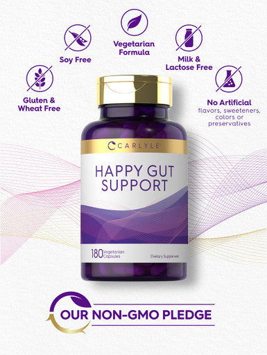 Happy Gut Support | 180 Capsules | Vegetarian, Non-Gmo, Gluten Free | By Carlyle