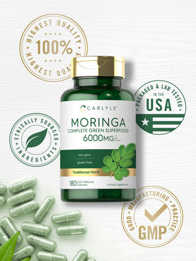 Carlyle Moringa Oleifera | 180 Capsules | Non-Gmo And Gluten Free Supplement | Complete Green Superfood | From Moringa Leaf Powde