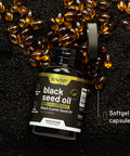 Black Seed Oil Capsules 100% Cold Pressed - Immune Support, Detox Aid, Inflammation Relief, Skin, Hair & Joint Health - Organic Black Cumin Seed, High Potency Nigella Sativa (90 Softgel Capsules)