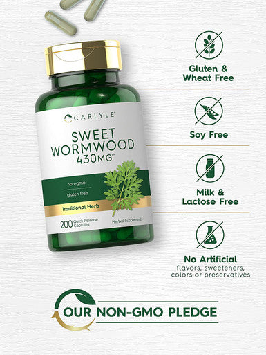 Carlyle Sweet Wormwood 430 mg | 200 Capsules | Non-GMO & Gluten Free