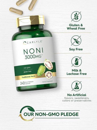 Carlyle Noni Fruit Capsules 3000mg | 240 Count | Non-GMO Gluten | Traditional Herb Supplement