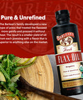 Barlean's Organic Flaxseed Oil Liquid from Fresh Cold Pressed Flax Seeds 7,640mg ALA Omega 3 Fatty Acid Supplement for Skin and Hair Care Vegan and Gluten Free 8 oz