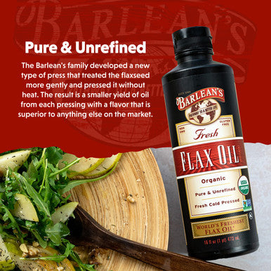 Barlean's Organic Flaxseed Oil Liquid from Fresh Cold Pressed Flax Seeds 7,640mg ALA Omega 3 Fatty Acid Supplement for Skin and Hair Care Vegan and Gluten Free 8 oz