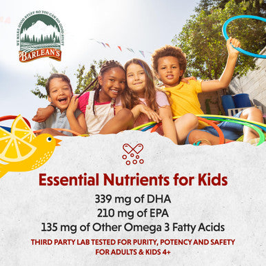 Barlean's Omega Pals Chirpin' Slurpin' Omega 3 For Kids Yummy Lemonade Flavored Children'S Liquid Fish Oil Supplement With 540 Mg Of Epa and Dha For Brain and Eye Health 8 Oz