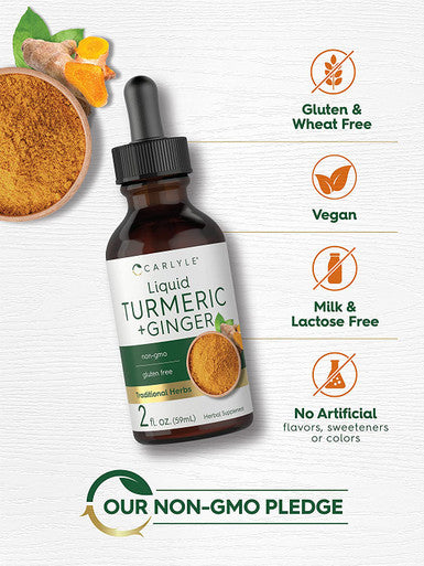 Carlyle Liquid Turmeric And Ginger Supplement | 2 Fl Oz | With Black Pepper | Vegan, Non-Gmo, Gluten Free