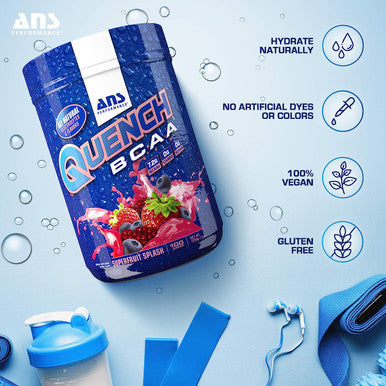 ANS Performance Quench BCAA Powder - Workout Muscle Recovery Drink -100 Servings Superfruit Splash