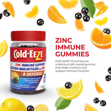 Cold-EEZE ZINC GUMMIES Natural Health Product- Zinc Immune Support Gummy Citrus Elderberry Flavour, 25 Count