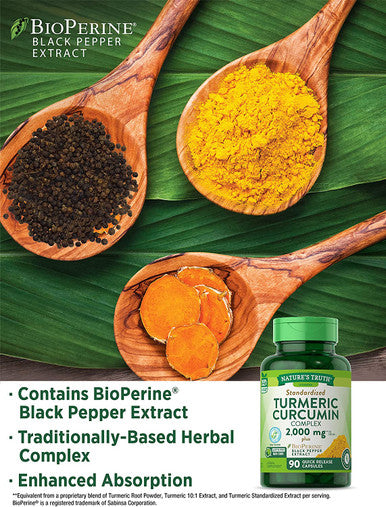 Nature's Truth Turmeric Curcumin 2000 mg, with 95% Standardized Curcuminoids and Bioperine, Non-GMO, Gluten Supplement, 90 Capsules