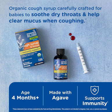 Mommy's Bliss Organic Baby Cough Syrup and Mucus + Immunity Support Contains Agave & Ivy Leaf 4 month+ 1.67 Fl Oz
