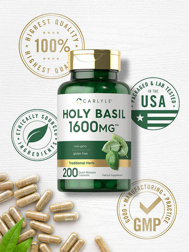 Carlyle Holy Basil 1600 Mg | 200 Capsules | Tulsi Holy Basil Leaf Extract | Herbal Supplement | Non-Gmo, Gluten Free