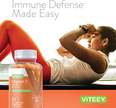 Vitamin C Gummies For Adults & Teens With Zinc & Echinacea - Immune Support Gummies - Immune Booster - Vegan, Gelatin Free, Gluten Free, Gmo - Tasty Vitamin C Chewable Orange Flavored Gummy