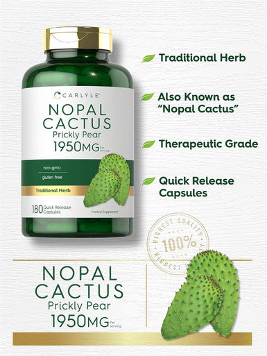 Carlyle Prickly Pear 1950 mg | 180 Capsules | Nopal Cactus Supplement | Non-GMO Gluten