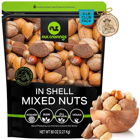 NUT CRAVINGS - Roasted & Salted Mixed Nuts - Brazils, Brazil, Pecan, Almond, Hazelnut, Cashew (16oz - 1 LB) Packed Fresh in Resealable Bag - Food Assortments