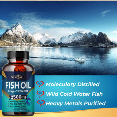 Omega 3 Fish Oil 2500mg Supplement by New Age - 2 Pack ÃƒÂ¢Ã¢â€šÂ¬Ã¢â‚¬Å“ Immune & Heart Support ÃƒÂ¢Ã¢â€šÂ¬Ã¢â‚¬Å“ Promotes Joint, Eye, Brain & Skin Health - Non GMO 180 Softgels - EPA, DHA Fatty Acids Gluten Free