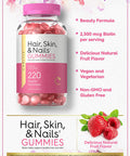 Carlyle Hair, Skin and Nails Gummies | 220 Count | Fruit Flavor Gummy Vitamins | with Biotin | Non-GMO, Vegan, Gluten Free