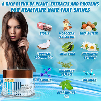 Biotin Hair Mask Hydrating Treatment for Dry and Damaged Hair Deep Conditioner Growth Treatment with Keratin Collagen and Moroccan Argan Oil Intense Moisture for Split Ends