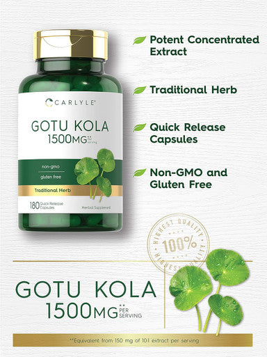Carlyle Gotu Kola Capsules 1500mg | 180 Count | Non-GMO Gluten | Traditional Herb Extract