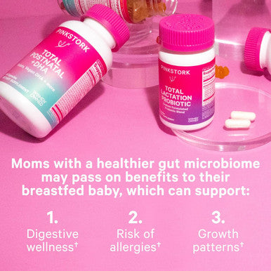 Pink Stork Lactation Probiotic - 10 Billion CFUs Multi Strain Postnatal Probiotics for Breastfeeding Women - Support Breast Milk & Gut Health Postpartum Essentials 30 Capsules