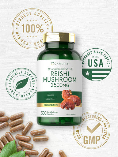 Carlyle Reishi Mushroom Supplement 2500Mg | 300 Capsules | Non-Gmo, Gluten Free Reishi Mushroom Extract