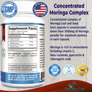 YUMMYVITE Moringa Capsules - Concentrated Complex Of Moringa Leaf & Moringa Seed From 5000Mg Of Moringa Powder, Super Antioxidant, 60 Capsules