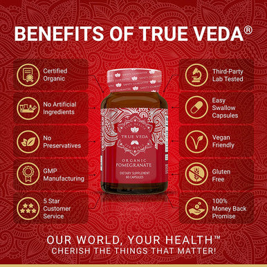 Pomegranate Extract Supplement Ellagic Acid High Punicalagins USDA Organic Pomegranate Supplement Blend of Pomegranate Fruit Seeds and Peel Extract 60 Vegan Pomegranate Capsules